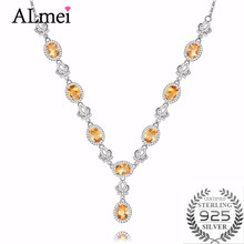 Almei pingente de coroa de prata, 8 peças feminino, citrine, tom de prata nobre 100%, 925, pingente de coroa de prata esterlina, colar de princesa com caixa 40% fn030 2024 - compre barato