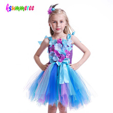 Платье-пачка для девочек с павлиньими цветами, детский сказочный цветочный костюм, детская пурпурная и синяя одежда для рождественских подарков, пачка 2024 - купить недорого
