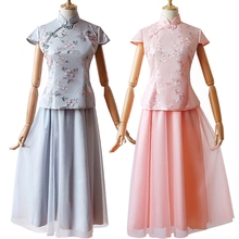 Conjunto de 2 unids/set de vestido chino de satén tradicional Vintage, bordado de manga a la moda, Qipao, Cheongsam para boda 99 2024 - compra barato