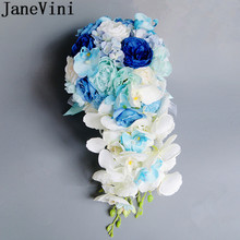 JaneVini Royal Blue Artificial Bride Bouquets Waterfall Bridal Bouquet With Crystal Silk Flower Wedding Bouquet Roses Artificiel 2024 - buy cheap