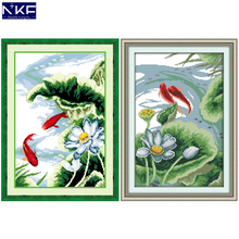 NKF White Lotus Carps Pattern Handmade Craft Needlework Chinese Cross Stitch Embroidery Kit Printed Cross Stitch for Home Decor 2024 - buy cheap