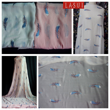 LASUI 2y=1lot New Special Feather embroidery chiffon fabric off white and pink colors Comfortable Clothing fashion fabrics O0036 2024 - buy cheap