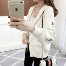 embroidered knitted jacket, Korean zipper, long sleeved baseball suit, 2019 autumn Womens short sweater, cardigan. 2024 - buy cheap