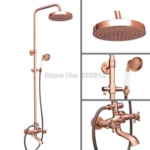 Antique Red Copper Bathroom Round Shower Head Wall Mount Rain Shower Faucet Set with Dual Handles Clawfoot Tub Mixer tap Wrg515 2024 - buy cheap