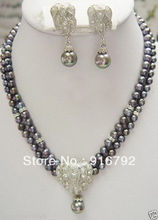 Wholesale free shipping >>>>>ZUS68 Natural Black Pearl Silver Crystal Bridal Necklace Clip Earring 2024 - buy cheap