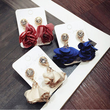 Korean Hot Jewelry Retro Round Zircon Fabric Flower Petals Earrings For Women Cloth Art Flowers Crystal Earrings Bijoux Gift 2024 - buy cheap