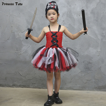 Vestido vermelho e preto para meninas, fantasia de pirata tutu com lenço e cosplay para halloween fantasia de pirata para meninas vestido de festa infantil 2024 - compre barato