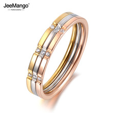 JeeMango 3 In 1 Colorful Gold Mosaic CZ Crystal Rings Jewelry Titanium Steel Wedding Engagement Ring For Women Girls JR19055 2024 - buy cheap