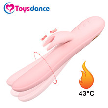 Silicone Rabbit Vibrator For Women Rotation Dildo Clit Stimulation Massager Heating Function Vibrating Penis Adult Sex Toys 2024 - buy cheap