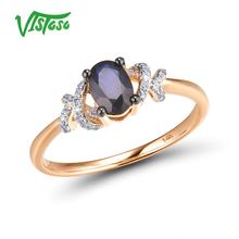 Женское кольцо с синим сапфиром VISTOSO, блестящее кольцо из розового золота 14 к, 585 пробы, для свадьбы, помолвки, элегантные роскошные изящные украшения 2024 - купить недорого