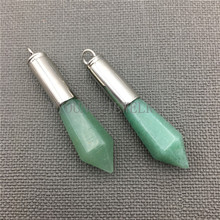 MY0275 Aventurine Spike Point Pendant with Large Pure Silver Color Cap and Bail, Chakra Healing Stone Pillar Pendant 2024 - buy cheap