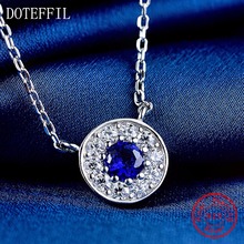 Gran oferta, collar con colgante redondo de plata 925 AAAA, joyería de circonita azul, collar de lujo para mujer 2024 - compra barato