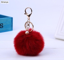 LLavero de piel con Bola de Pelo y Pompón de 8CM para coche, Bolsa porta llaves de oro chiavi, joyería bonita para parejas, regalo de Navidad, nuevo 2024 - compra barato