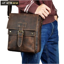 Crazy Horse Leather Male Design Casual College Shoulder Messenger Crossbody bag Fashion Mochila Satchel School Book bag 8571 2024 - buy cheap