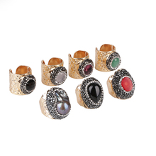 2019 Novo Design de Acessórios de Pedras Preciosas Jóias de Ouro Liga de Metal Rhinestone Angular Ágatas Abrir Cuff Anéis Para As Mulheres Homens 2024 - compre barato