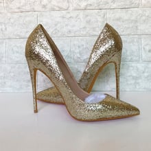 Sexy Gold Sequined Cloth Lady Pumps 12cm Thin High Heels Pumps Shallow Shining Sandals Party Wedding Shoes Woman Stiletto 2024 - buy cheap