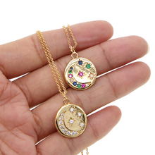 Gold filled Engraved star signet white rainbow cz paved moon star coin pendant necklace for simple classic wedding jewelry 2024 - buy cheap