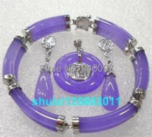 LHX54016>>Beautiful purple *Natural stone  bracelet earring pendant set 2024 - buy cheap
