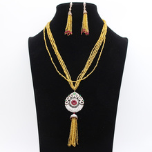 Sunspicems maroc grânulo conjunto de jóias brinco colar antigo ouro cor turca étnico casamento bijoux strass pingente colar 2024 - compre barato
