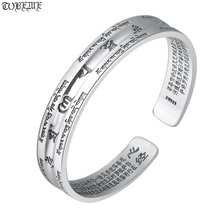 100% 999 Silver Tibetan Six Words Cuff Bracelet Vintage Sterling Women Bangle Buddhist OM Mantra Heart Sutra Bangle 2024 - buy cheap