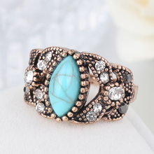 Wbmqda Vintage Blue Stone Rings For Women Wedding Jewelry Antique Gold Color Boho Crystal Ring 2020 New Fashion 2024 - buy cheap
