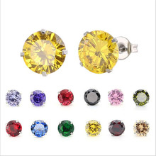 PE86 Titanium Zircon Stud Earrings 8MM Round Colorful Crystal Earring Stainless Steel Jewelry 2024 - buy cheap
