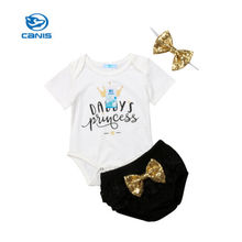 Papai Calças Headband da Princesa das Meninas Do Bebê Recém-nascido Romper + Tule 3 Peças de Roupas EUA 2024 - compre barato