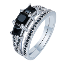 Rings sets  new jewelry hot Distribution princess Black Cubic Zircon zircon women Engagement Ring Jewellery 2024 - buy cheap