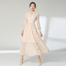 2019 Spring England Style Temperament Long Dress Beige Hollow Out Lace Fashion Casual Dress Women Party Dresses 2024 - buy cheap