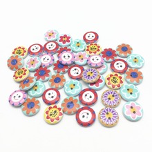 100pcs 20mm Mixed Smiles Flowers Buttons For Scrapbooking Sewing Decorative Wood Round Button Crafts Accessories Embellishments 2024 - buy cheap