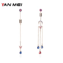 YANMEI Moon And Shield Tassel Earrings For Women CZ Round Elegant Dangle Earring Geometric Fashion Jewelry YME7759 2024 - buy cheap