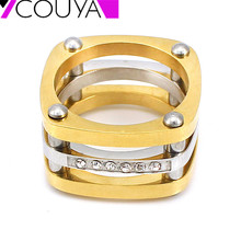 COUYA 2017 gold plating pave party gift ring with crystals Stainless Steel Square Rhinestones Rings Fashion Jewelry 2024 - buy cheap