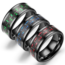 Мужское кольцо из титановой стали, черное, серебряное кольцо 8 мм из углеродного волокна в европейском и американском стиле, подарок парню 2024 - купить недорого