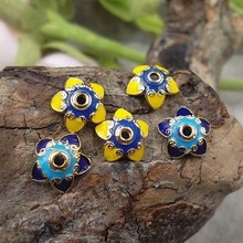 Lote de 5 unidades de cuentas de cobre Cloisonne, tapas de borla hechas a mano esmaltadas de 10mm, fabricación de joyas 2024 - compra barato