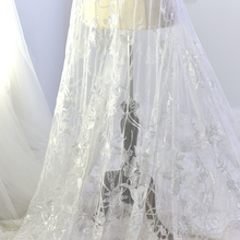 Tecido de fio de rede de renda bordada, material de vestido de casamento com lantejoulas brancas, tecido para vestido, 130cm * 50cm/peça 2024 - compre barato
