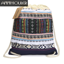 Annmouler новый дизайн женский рюкзак в богемном стиле Сумка Хобо большой емкости племенной мешок на шнурке Aztec рюкзак с кисточкой 2 цвета 2024 - купить недорого