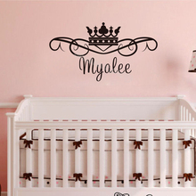 Pretty princess Crown Wall Sticker DIY Personalized Custom Name Girls baby Name Vinyl Decal Home Decor princess room mural fq511 2024 - buy cheap