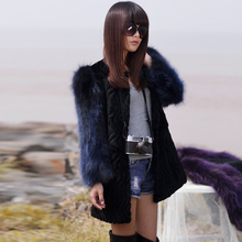 2014 new genuine rabbit fur coat with raccoon fur sleeve  winter fur waistcoats women long raccoon fur coat Free shipping 2024 - buy cheap