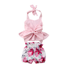 Newborn Baby Girls Summer Clothes Set 0-24 Month Toddler Baby Girls Bowknot Backless Halter Tops+Floral Printed Shorts Clothes 2024 - buy cheap
