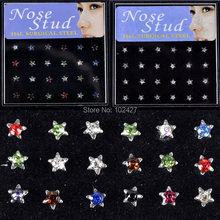 HOT 24Pcs/lot Hot Stainless Steel Nose Ring Piercing Star Shaped Multicolor Crystal Nose Studs with Box Body Piercing Jewelry 2024 - buy cheap
