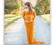 Stretchy Cotton Maternity Dress for Photo Shoot Maxi Maternity Photography Gown V-Neck Long Sleeve Pregnancy Dress 2024 - buy cheap