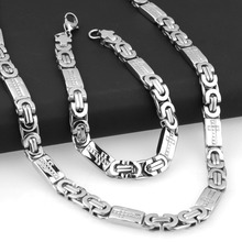 8MM Fashion 316L Stainless Steel Silver Color Cross Flat Byzantine Chain Mens Unisexs Necklace 22"&Bracelet 9" Gift Jewelry Sets 2024 - buy cheap