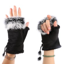 Guantes de piel de conejo de imitación para mujer, guantes de medio dedo, 13 colores, Invierno 2024 - compra barato