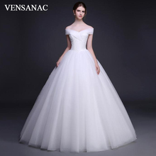 VENSANAC 2018 Pleat V Neck Lace Embroidery Ball Gown Wedding Dresses Off The Shoulder Short Sleeve Tulle Bridal Gowns 2024 - buy cheap
