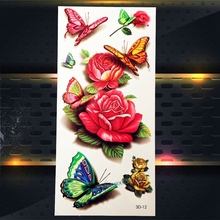Tatuaje de transferencia a prueba de agua de rosas de flores grandes a la moda dibujos animados niños cuerpo brazo 19x9CM mujeres mariposa falso tatuaje temporal pegatina 2024 - compra barato