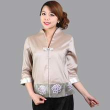 Venda quente cinza estilo chinês tradicional blusa senhoras cetim com decote em v camisa topos mujer camisa flor tamanho s m l xl xxl mns01b 2024 - compre barato