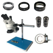 Microscópio estereoscópico trinocular, lente objetiva de barra com 360 x, 7x, 45x, 90x,, suporte de mesa com braço duplo 2024 - compre barato