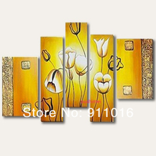 Juego de 5 piezas de pintura al óleo de paisaje sobre lienzo, lirio dorado, flores amarillas, arte de pared para decoración del hogar 2024 - compra barato
