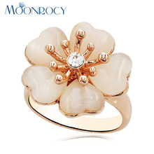 MOONROCY Drop Shipping Cubic Zirconia Fashion Jewelry Flower Rose Gold Color Opal Ring Crystal Rings for Women Gift Wholesale 2024 - buy cheap