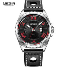 Спортивные мужские часы MEGIR, черные кварцевые часы из искусственной кожи с ремешком, модные армейские военные наручные часы Erkek Kol Saati 2024 - купить недорого